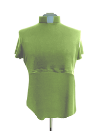 nursing shirt with tab clerical collar bright sage green color easy for breastfeeding and pumping